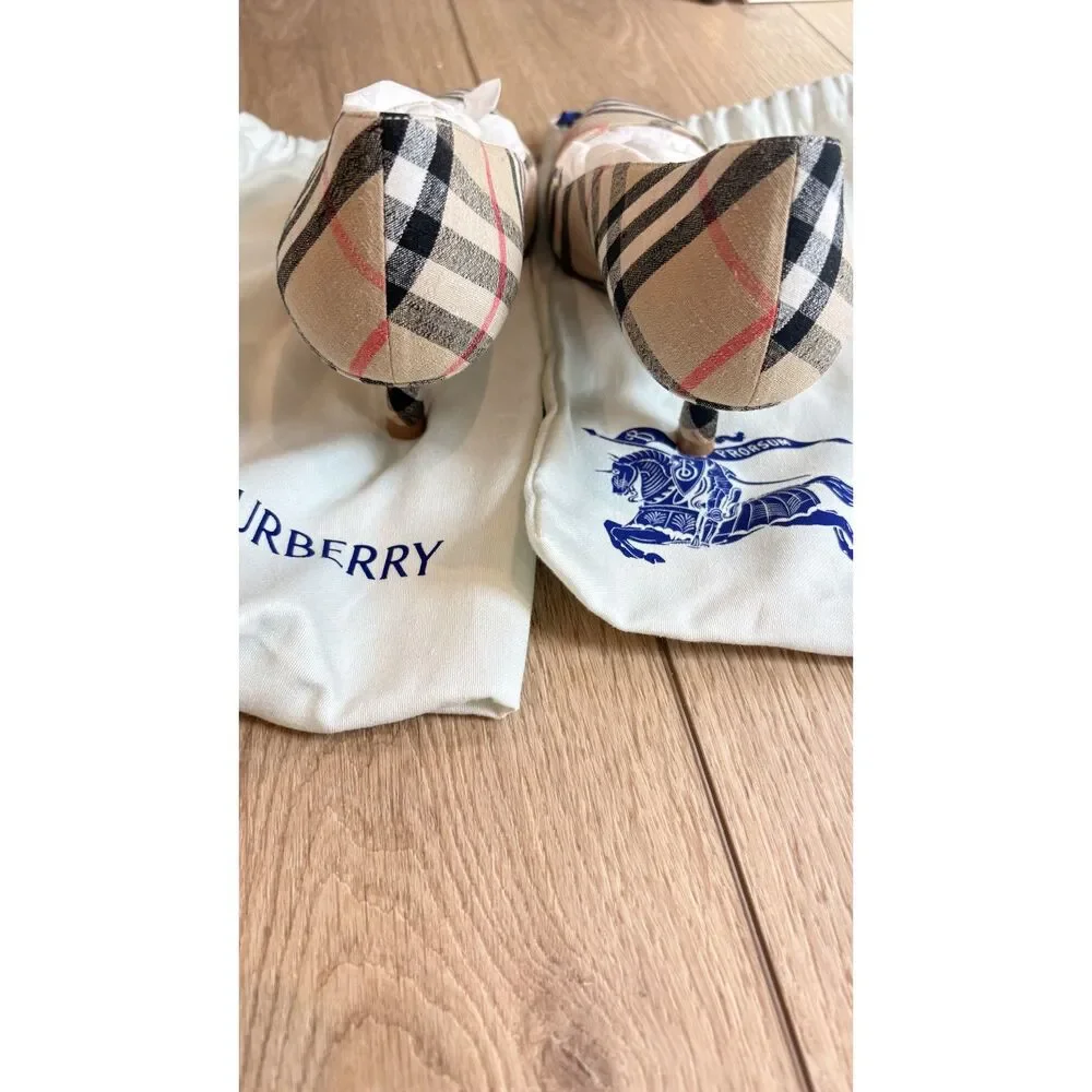Burberry Check Dame Kitten Heel Pumps Sand Beige EU 39 US 9